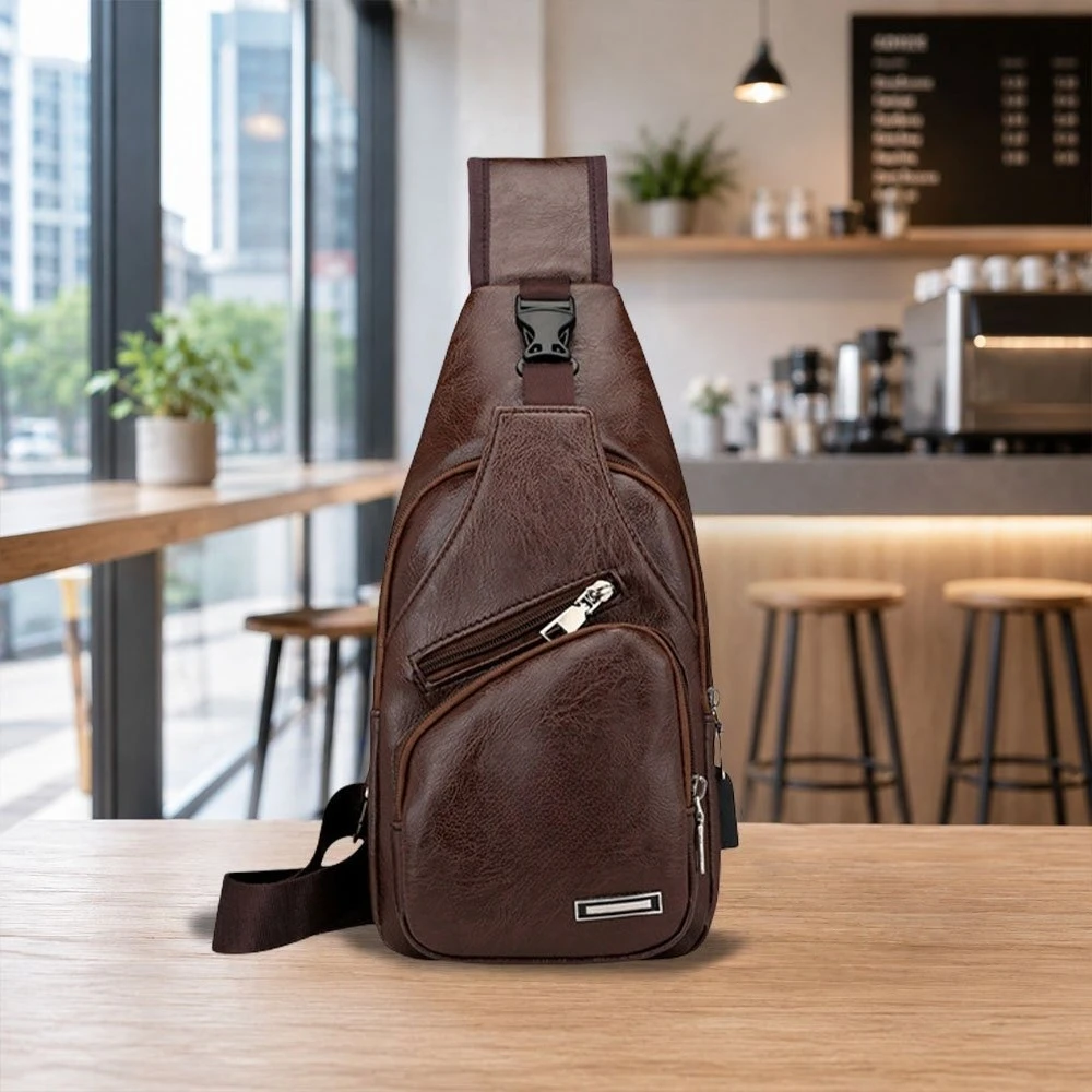 Borsa da petto da uomo con tracolla regolabile e chiusura con cerniera, borsa a tracolla multifunzionale adatta per il pendolarismo quotidiano - immagine 2
