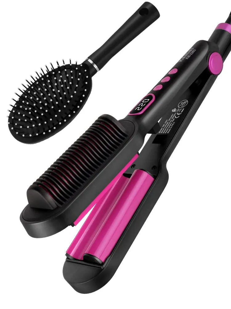 KEMEI 2 IN 1Wide Flat Hair Straightener, 1.7inch Straightening Irons for Thick Hair, Adjustable Temperature 140&deg;-220&deg;