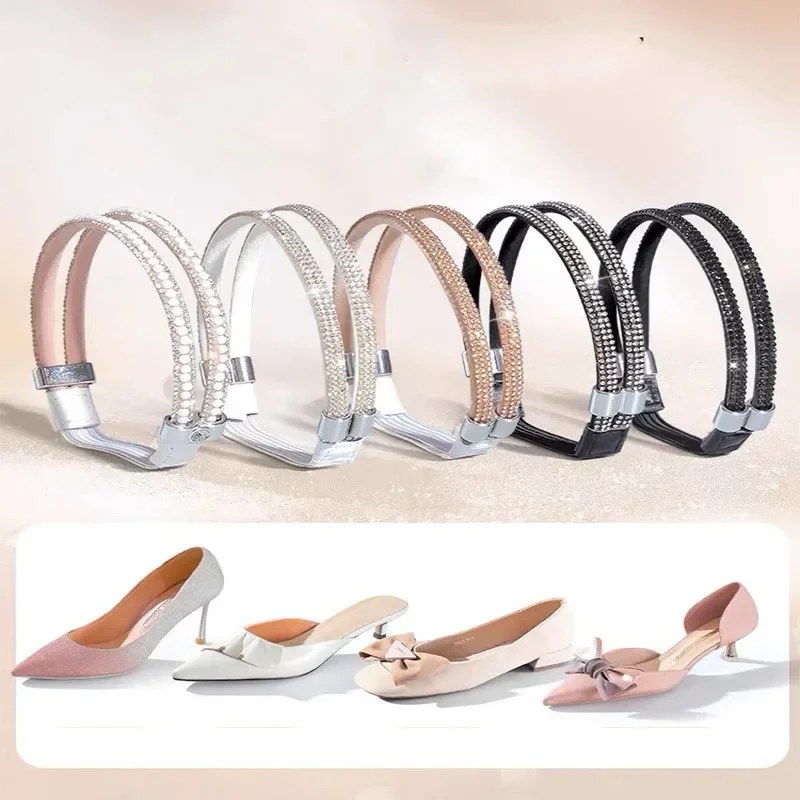 Women Diamond Shoelaces 1Pair Anti-drop Heel Straps Belt Drill Fixed Belts Rhinestone High Heels Shoes Band Anti-loose shoe laces shoelaces without ties shoe accessories