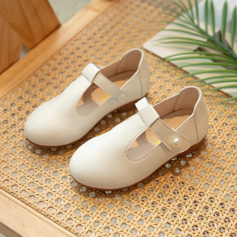 Kids Princess Shoes Solid Color Versatile Girls Leather Shoes T-strap 2024 New Children Flats Dance Shoes Fashion Temperament 3