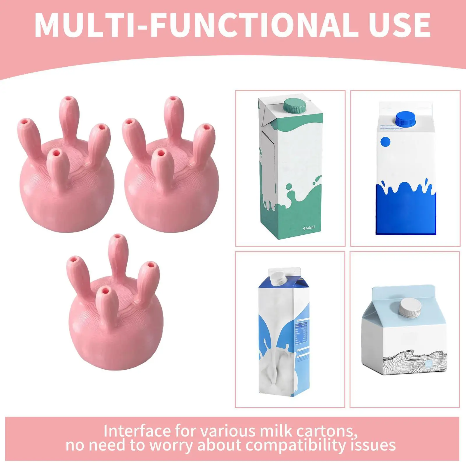 3Pcs Milk Carton Cap Funny Boxed Milk Diverter for Family Kids Kitchen