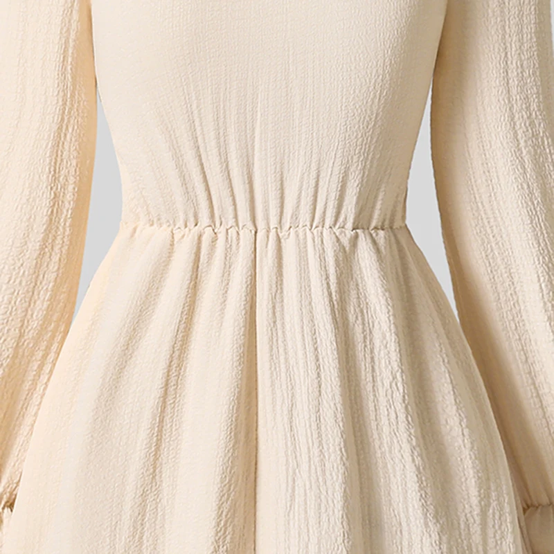 2023 herbst Neue Kinder Kleidung Mädchen Prinzessin Kleid Einfarbig Beige Quadrate Kragen Langarm Strappy A-line Kleid Für Mädchen – Detail 8