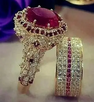Vintage New Red Color Big Square Rhinestone Ring For Women Party Accessories Custom Jewelry 1