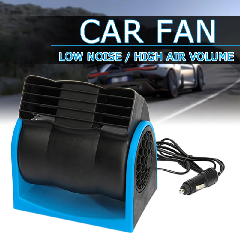 Ymenow Autoventilator 5 V met dubbele kop, draagbare USB-voertuigventilator, 360 graden draaibaar, bureauventilator met 3 sterke windsnelheden voor dashboard van auto, huis