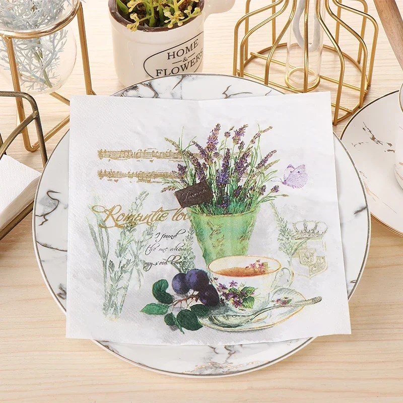 New Printing Napkins Lavender Pattern Colorful Paper Napkins Hotel Western Restaurant Cafe Dining Paper 20 Sheets