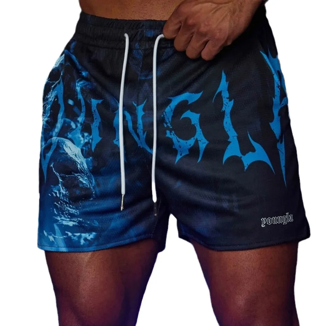 Men's American Style Sports Shorts Quick Dry Breathable Running Beach Fitness Four-Quarter Shorts Skeleton Head Design