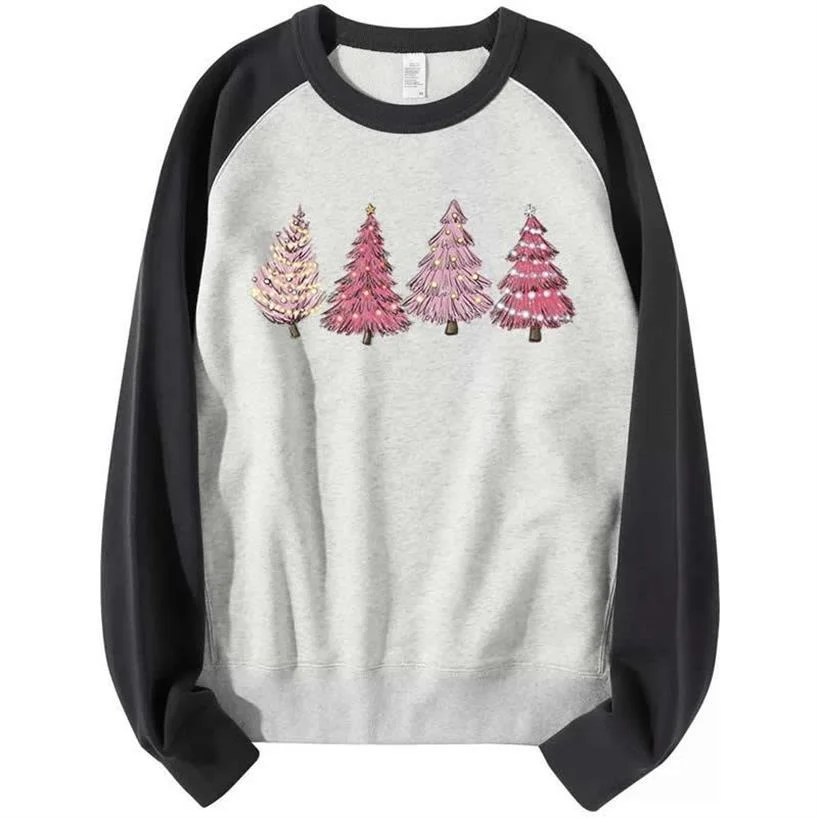 

Christmas Tree Print Women's Sweater Loose Design Harajuku Sense Contrast Raglan Top Bottom Coat In Autumn Winter