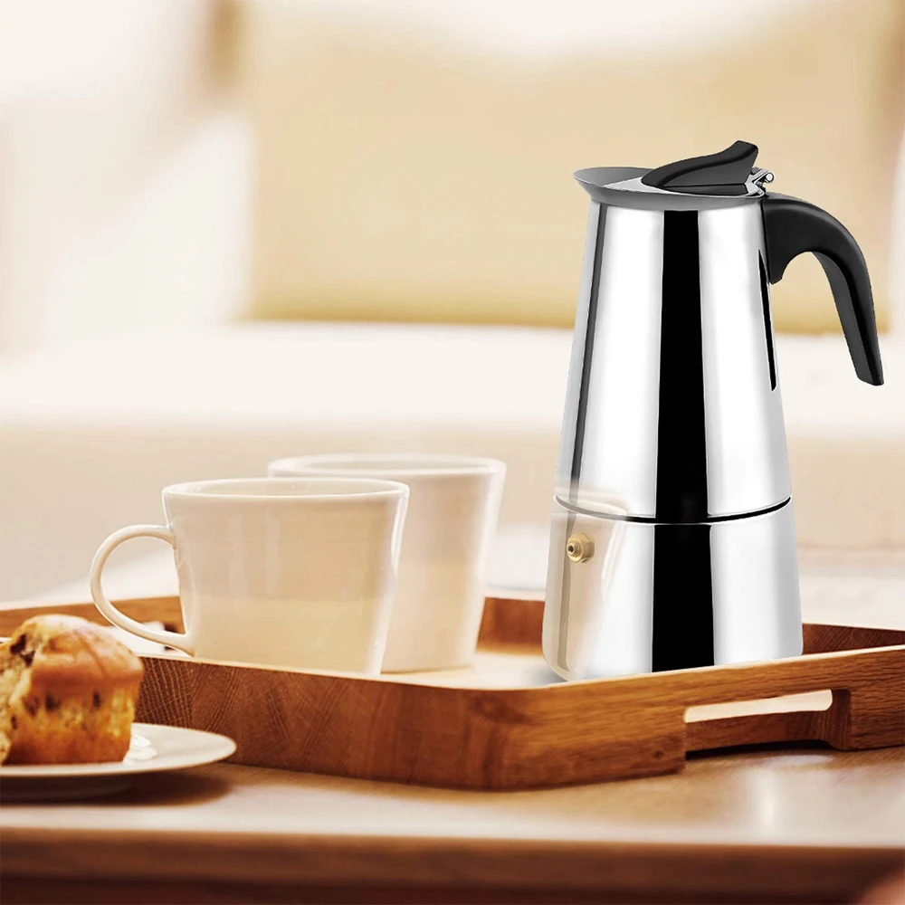 Italian Espresso Coffee Maker Stovetop Moka Pot Stainless Steel with Coffee Percolator Design Camping Home Coffeeware