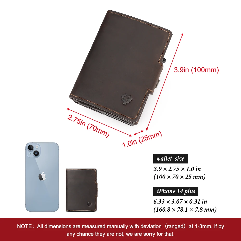 Leather Wallet Men's Short Mini Money Clip RFID Blocking Credit Automatic Card Holder