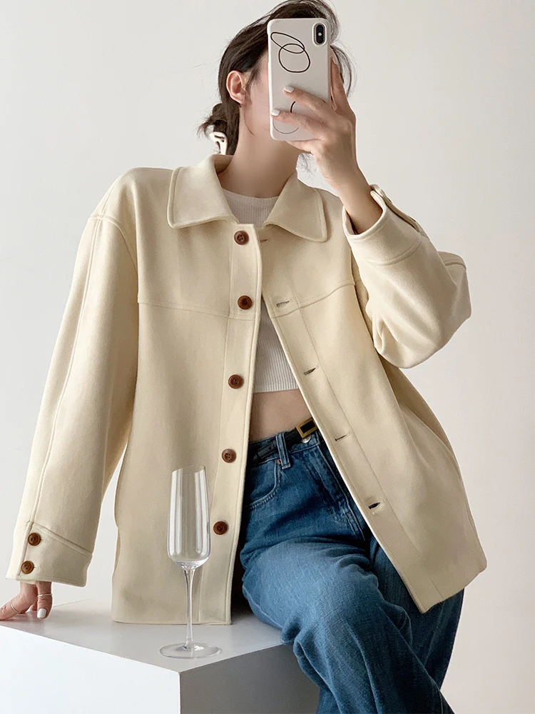 

[]French suede lapel jacket for spring and autumn haute couture loose casual jacket long sleeved top