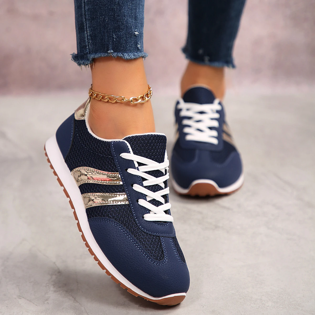 Blue Summer Lace-Up Sneakers with Soft, Wear-Resistant, Anti-Slip Sole