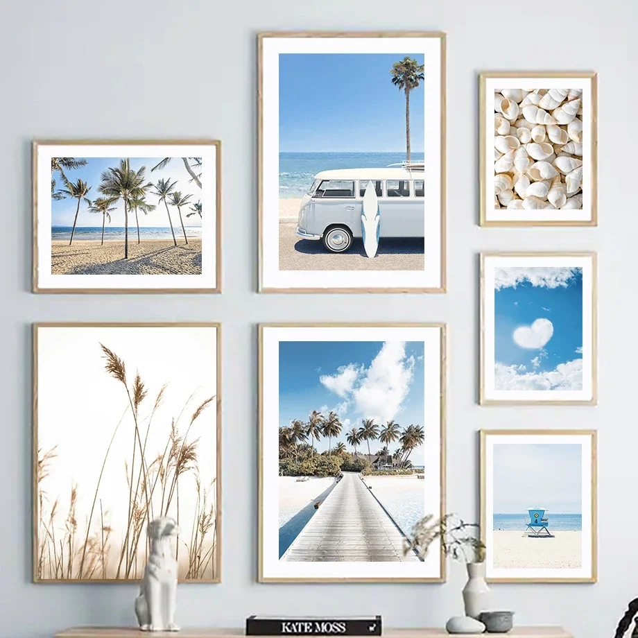 

Blue Sky Beach Car Shell Reed Palm Tree Wall Art Canvas Painting Nordic Posters And Prints Wall Pictures For Living Room Decor