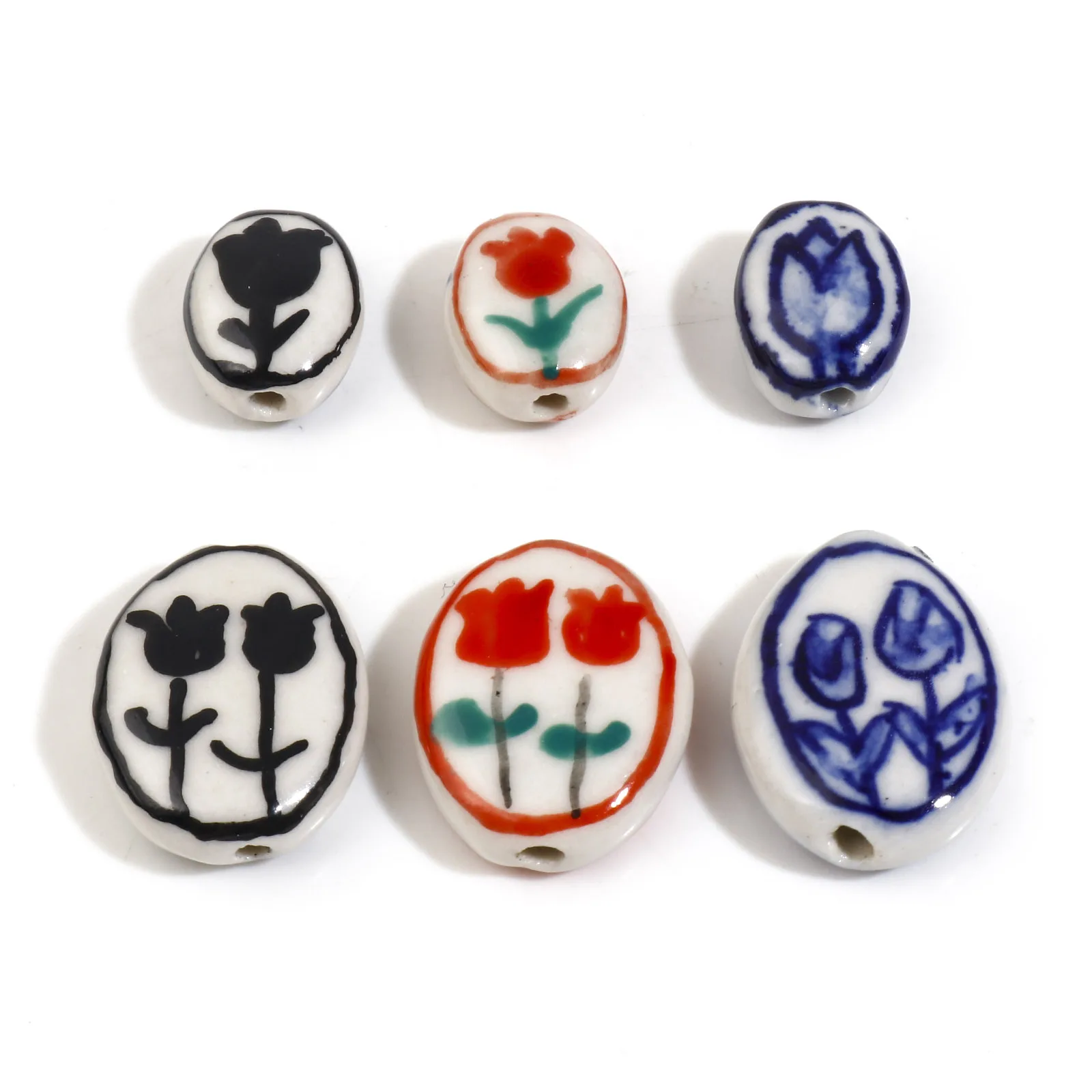 Ceramic Tulip Flower Pattern Multicolor Bead Set