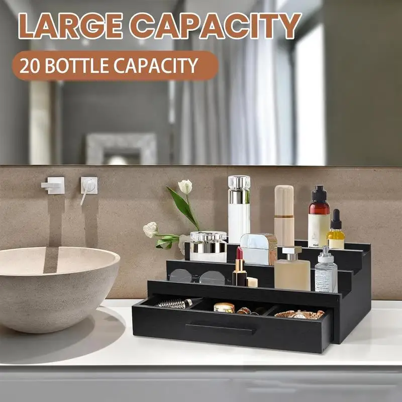 Desktop Storage Rack Perfume Holder Organizer Fragrance Rack Three-Layer Perfume Holder Fragrance Display Black Organizer With Drawers