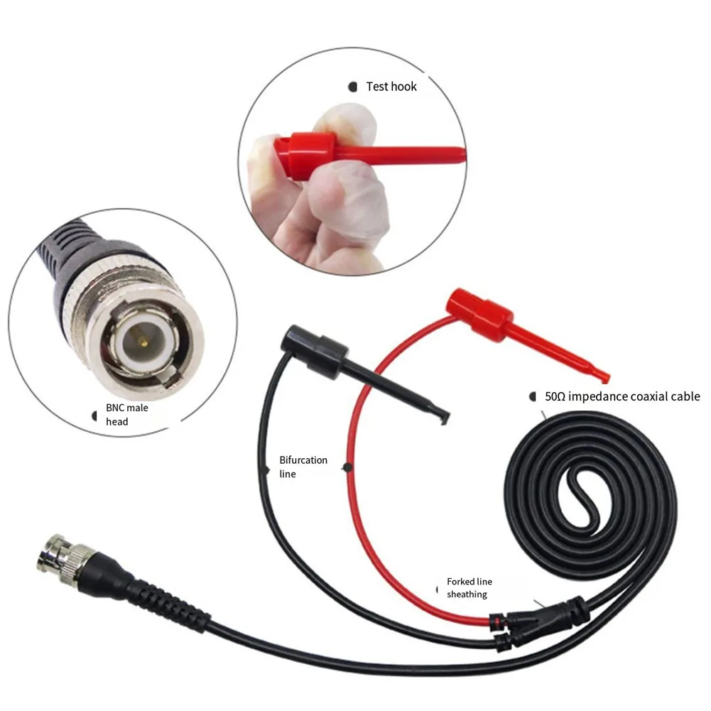 

1pcs Double Test Hook Test Leads Cable P1007 Q9BNC IC Test Hook Oscilloscope Probe PVC 0.4mm2 Cord Length 120cm Test Leads