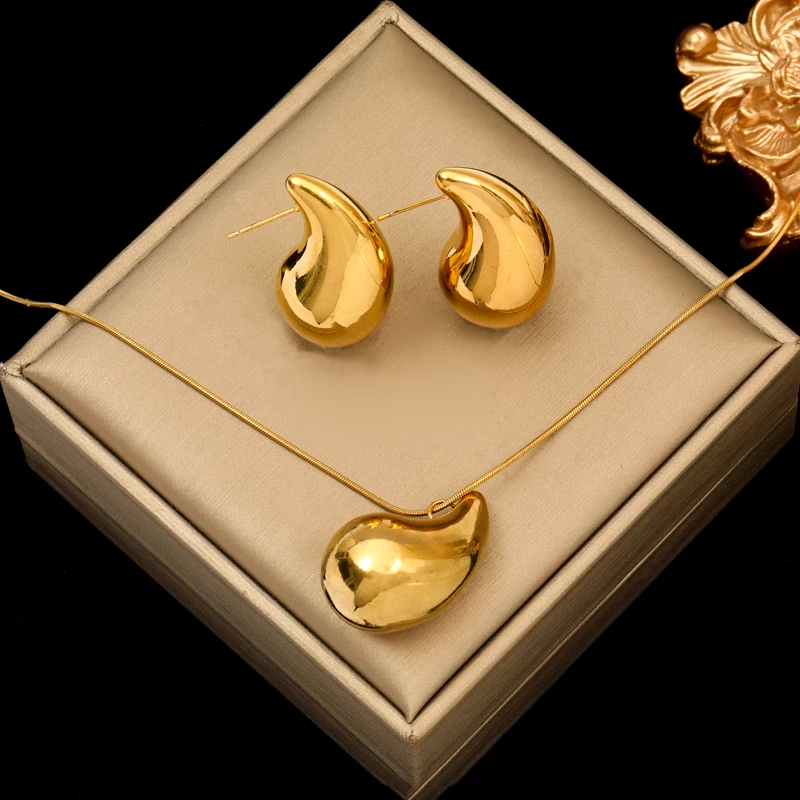 316L Stainless Steel Water Drops Necklace Earrings Jewelry Set for Women jewelry sets jewelry set