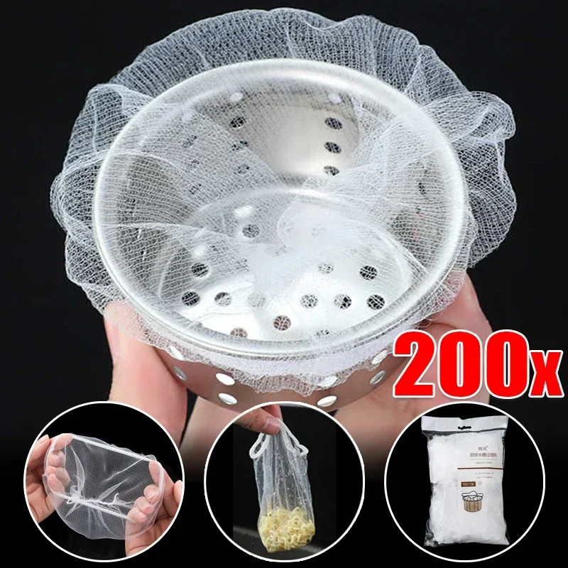 200/100Pcs 일회용 주방 싱크 필터 메쉬 가방 배수구 스트레이너 안티 블로킹 쓰레기 그물 청소 액세서리
