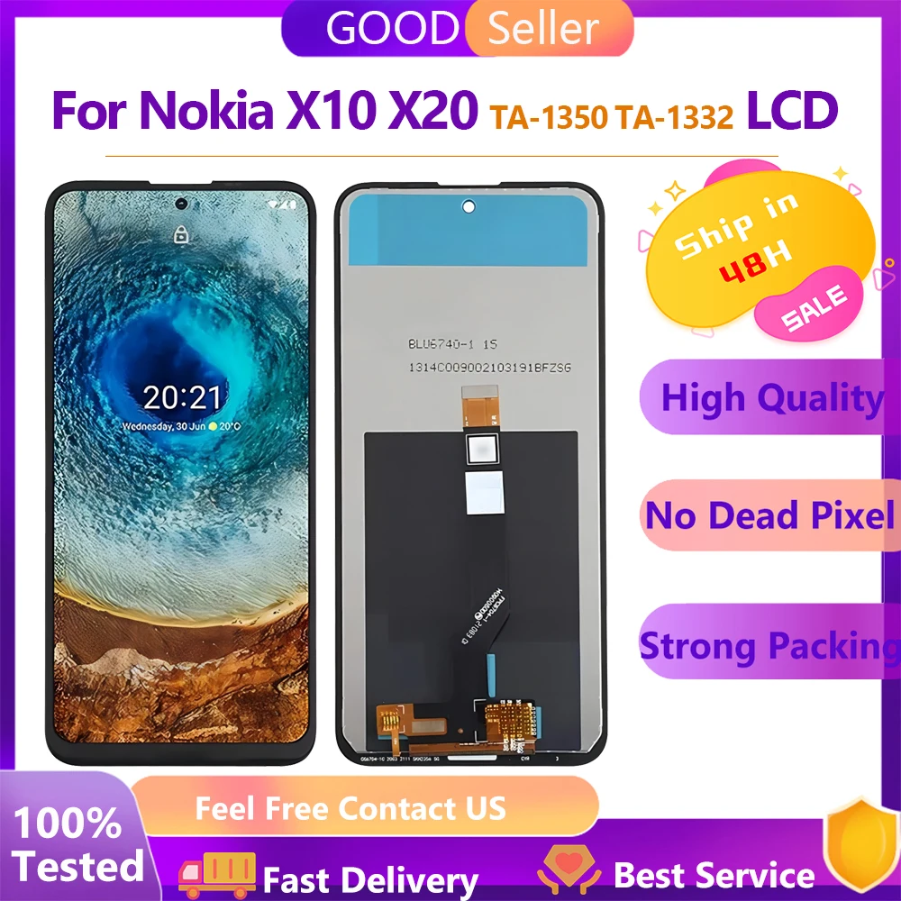 100% Nuovo Testato 6.67 "Originale Per Nokia X10 Display Lcd Touch Screen Digitizer Assembly Per Nokia X10 X20 Ta-1350 Ta-1332