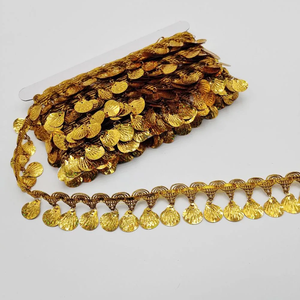 Description Picture 5 of item9yard Braided Gold Silver Lace Fringe Sequins Paillette Tassel Ribbon Stage Performance Suits Wedding Dress Sewing Fabric Decors