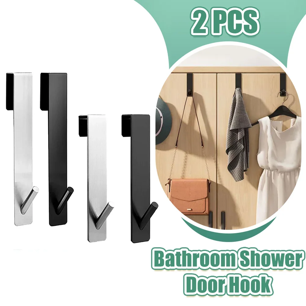 

Stainless Bathroom Over S-shape Glass Accessories Shower Holder Towel Hanger Rack Door Steel Hook 2Pcs