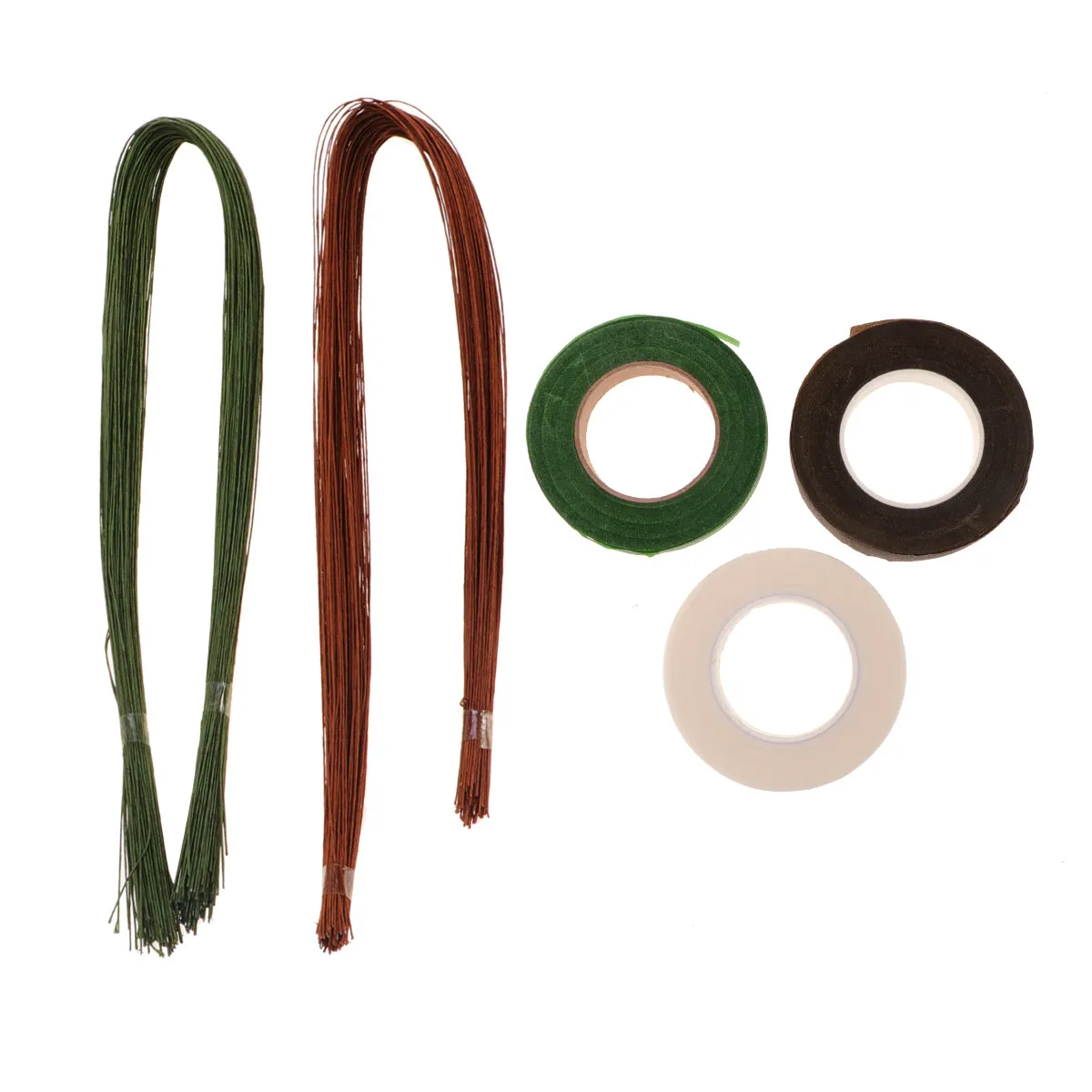 1세트 DIY 꽃 재료 도구 세트 200개 종이 포장된 줄기 3롤 변색 방지 신축성 있는 꽃 테이프 (부케 제작, 웨딩용)