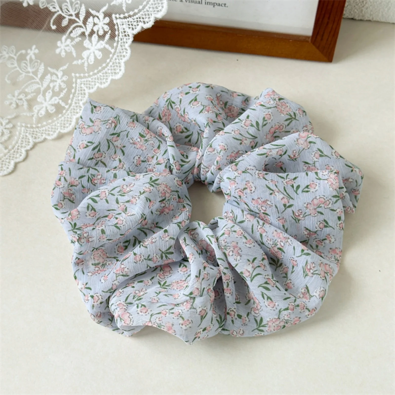 1pc  Floral Print Scrunchies Set, Romantic Hair Accessories for Women, Cute Hair Ties for Daily and Party Wear