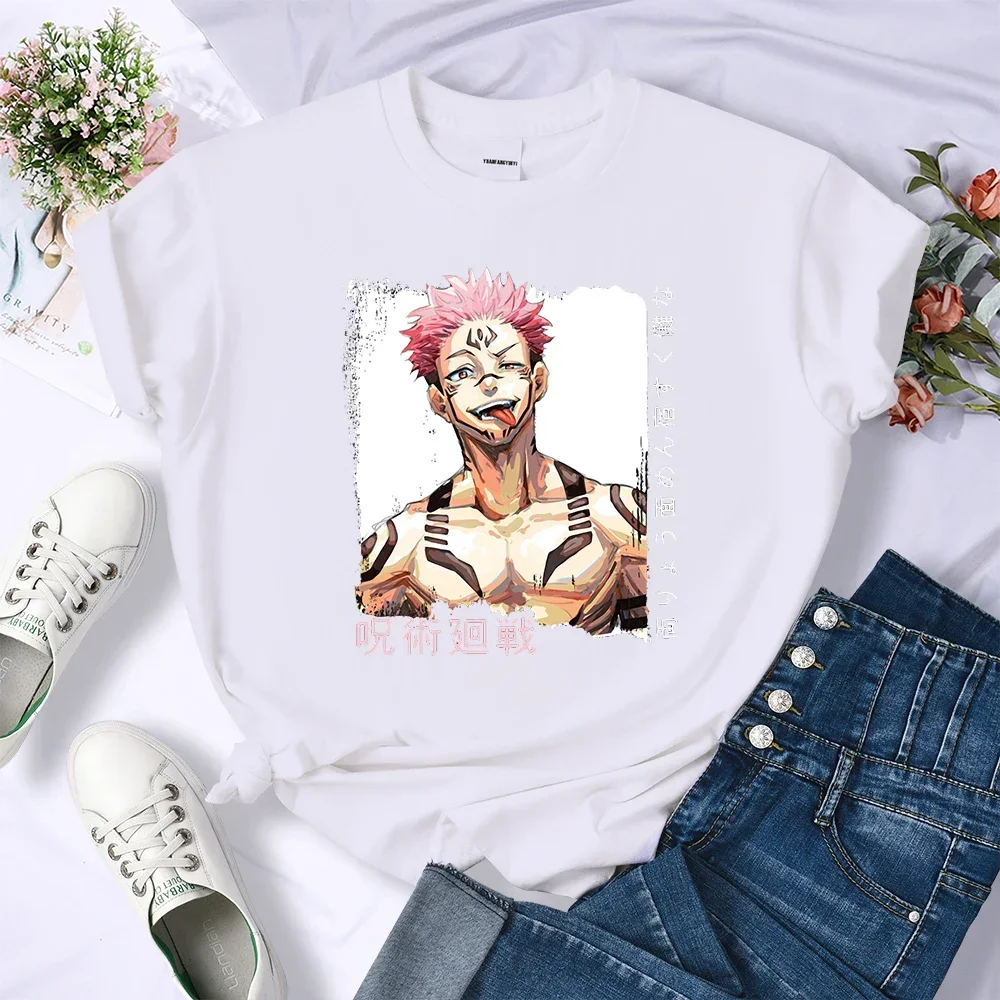 Anime Jujutsu Kaisen Ryomen Sukuna 여성 티셔츠 통기성 캐주얼 T 셔츠 여름 소프트 크롭 탑 스트리트 힙합 반팔