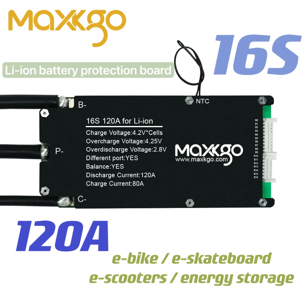 

16s 120a Lithium Battery Protection BMS Board Li-ion 36V 48V 60V 72V Battery Pack Protection 120A for ESK8 / Electric Scooter