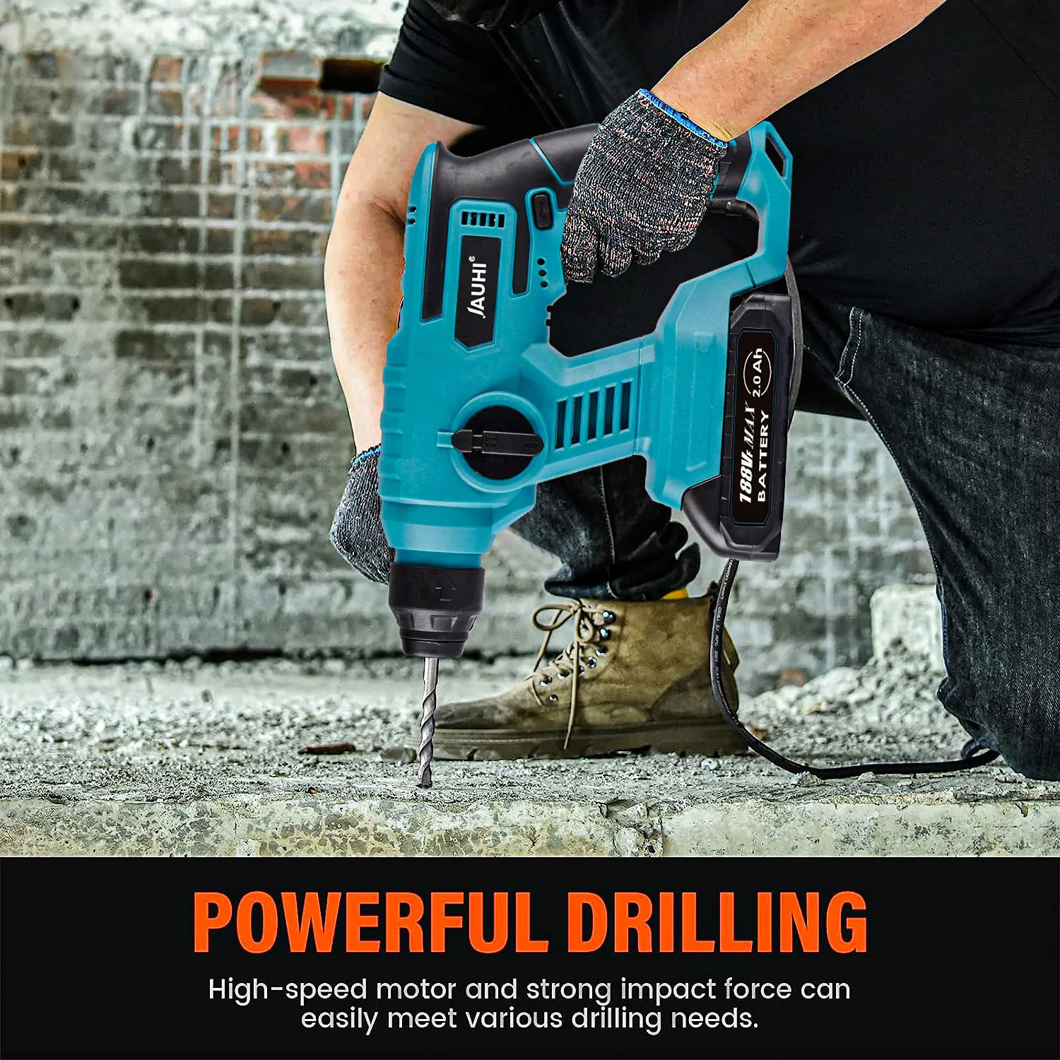 JAUHI 1000W 8600IMP Rechargeable Electric Hammer Cordless Multifunction Hammer Impact Drill Power Tool for Makita 18V Battery 3