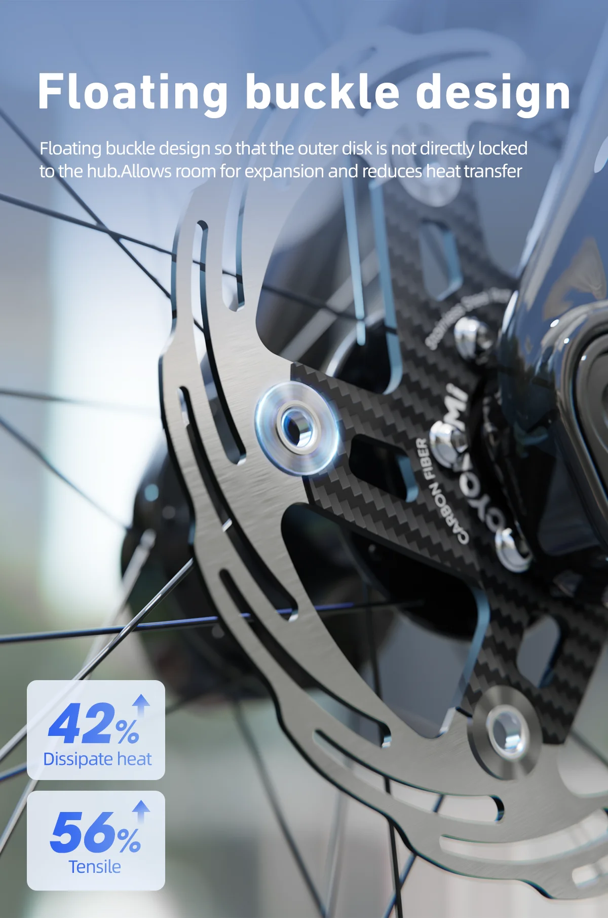 Description Picture 5 of itemCYCLAMI Bicycle Disc Brake 160/180mm Bike Floating Rotors Carbon Fiber 6 Holes Ultra-light Road MTB Bike Brake