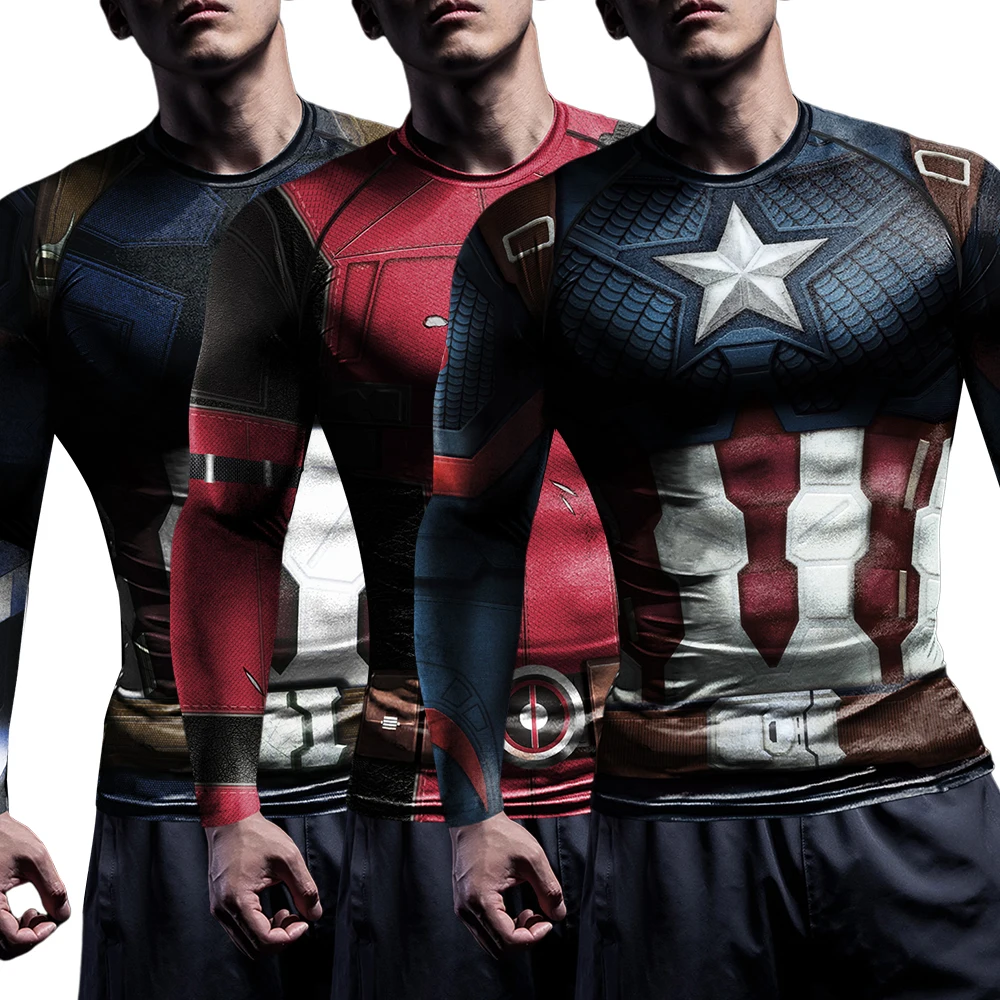 NADANBAO Cosplay Deadpool Compression Shirts Men Running Workout Long Sleeve Fitness Top Elastic Fitness Sportwear Shirts rash guard