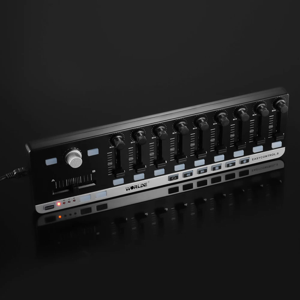 Worlde MIDI Controller EasyControl.9 Portable Mini USB 9 Slim-Line Control With 4 Programmable Memory Banks & 6 Transport Buttons