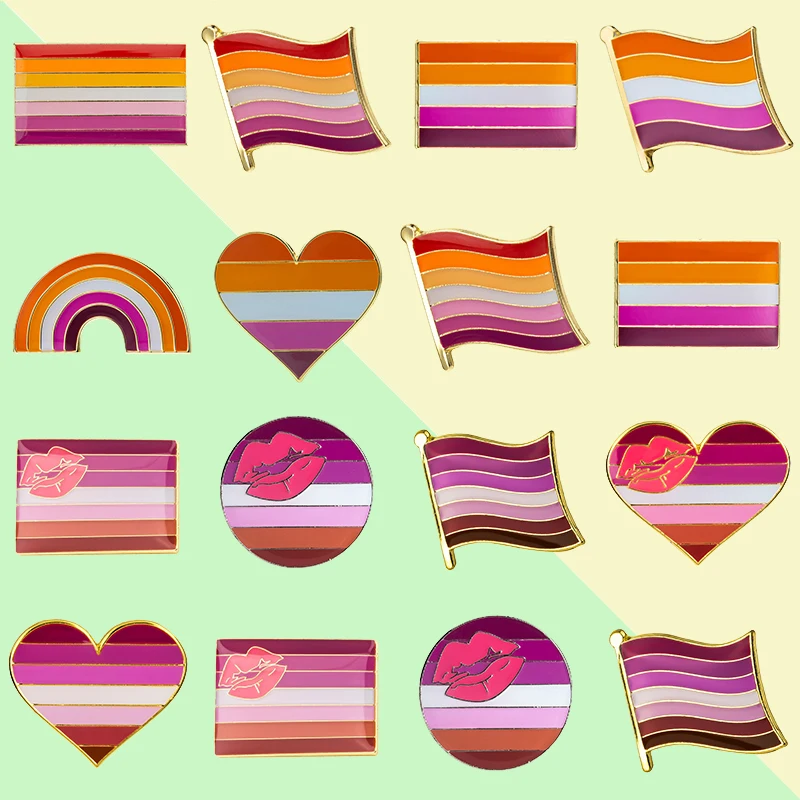 

Sun Set Lesbian Badge LGBT Lipstick Pin Lesbian Pride Flag Brooch Pride Heart Shaped Flag Lapel Pin Badge LGBT Gift