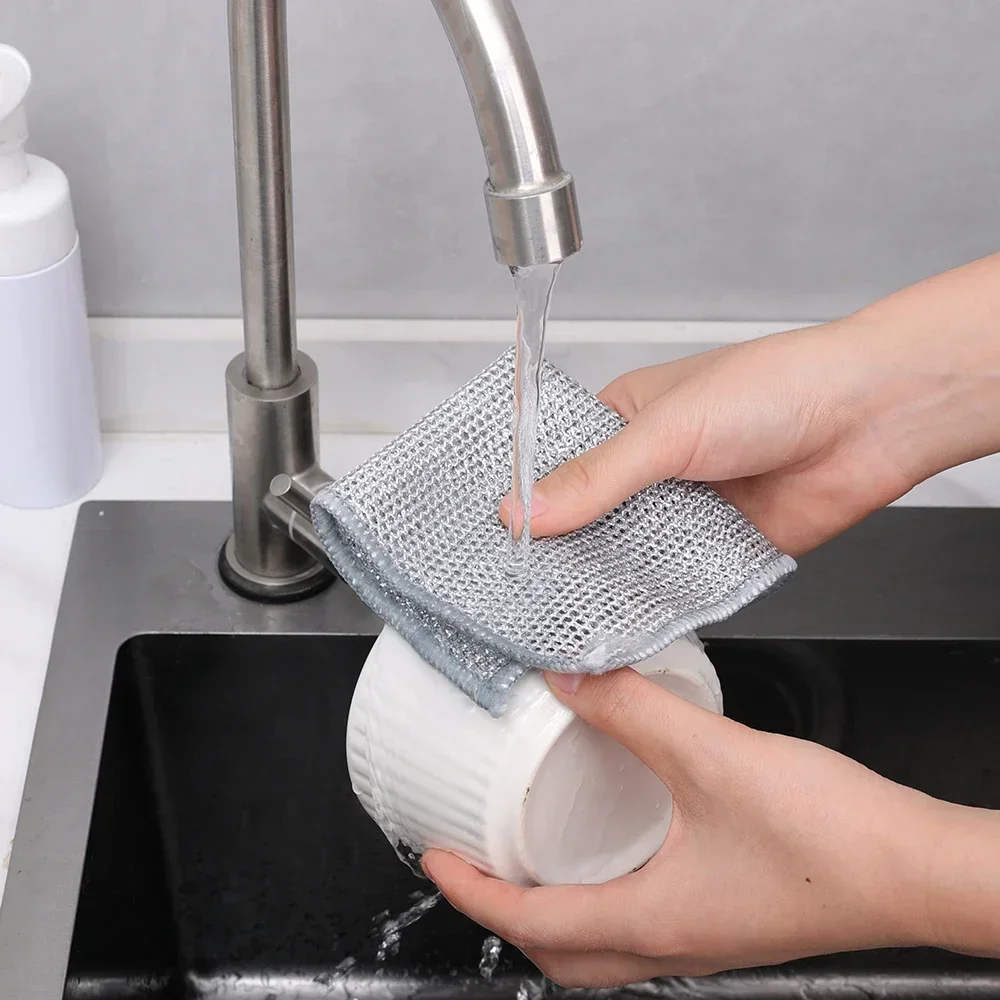 Metall Stahldraht Lumpen Tuch Küche Topf Pfanne Geschirrspülen Doppelseitiges Geschirrtuch Home Mesh Reinigungstücher Handtücher Schrubber Lappen