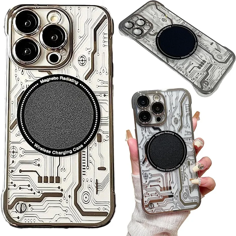 

Suitable For Apple 15 14 13promax Mobile Phone Shell Magnetic Ring Heat Dissipation Electroplated Lens Film 12 Protective Case