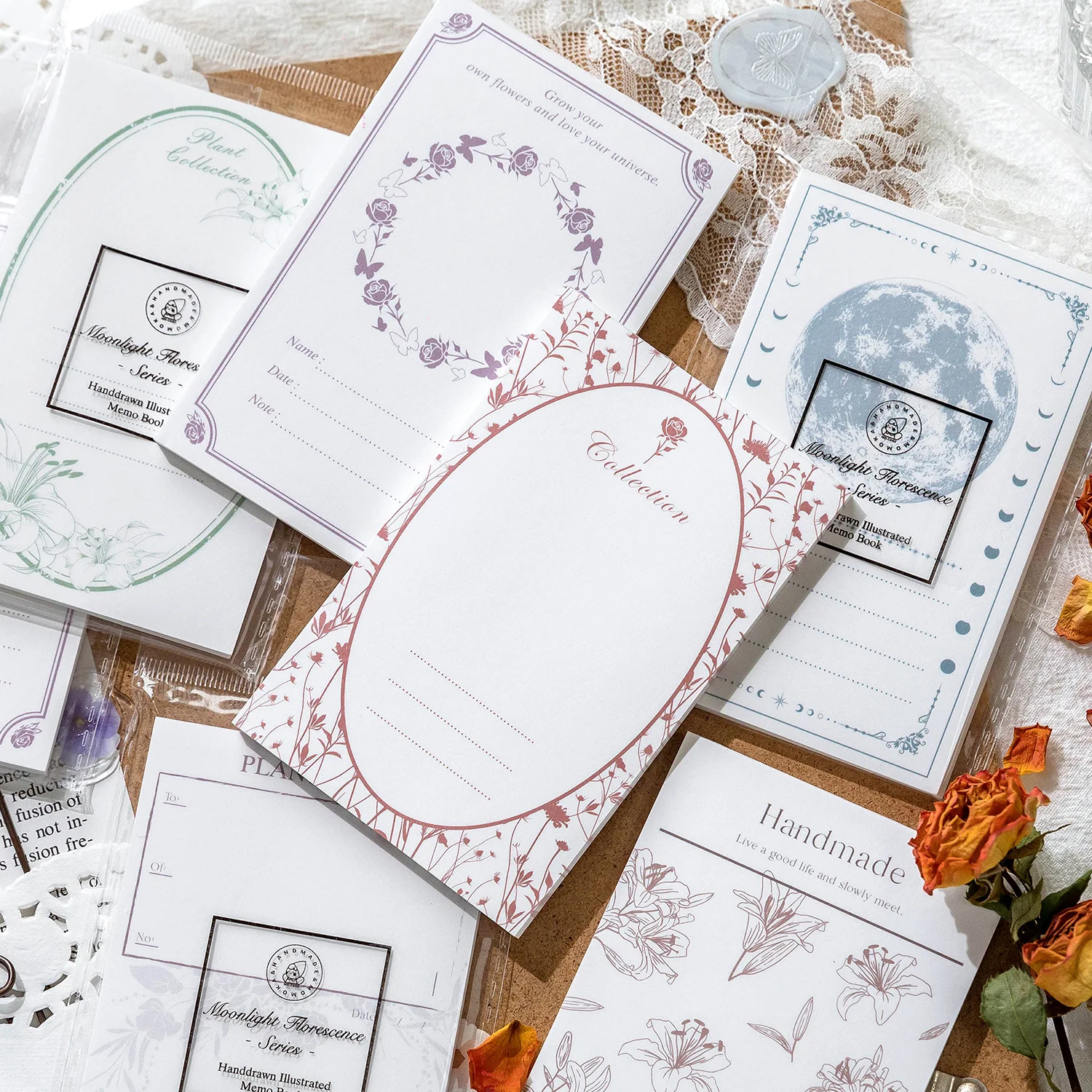 

20sets/lot Memo Pads Material Paper Vintage Moonflower Gift Junk Journal Scrapbooking Cards Retro Background Decoration Paper