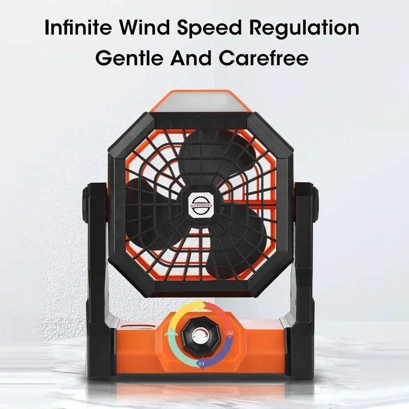 10000mAh Portable Camping Fan USB Rechargeable with LED Light and Hook for Outdoor Desk Tent Car Travel