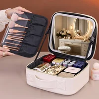 Travel LED Cosmetic Case With Light and Mirror Makeup Bag Large Capacity Premium Portable Cosmetic Bag Detachable Partition Bag 4