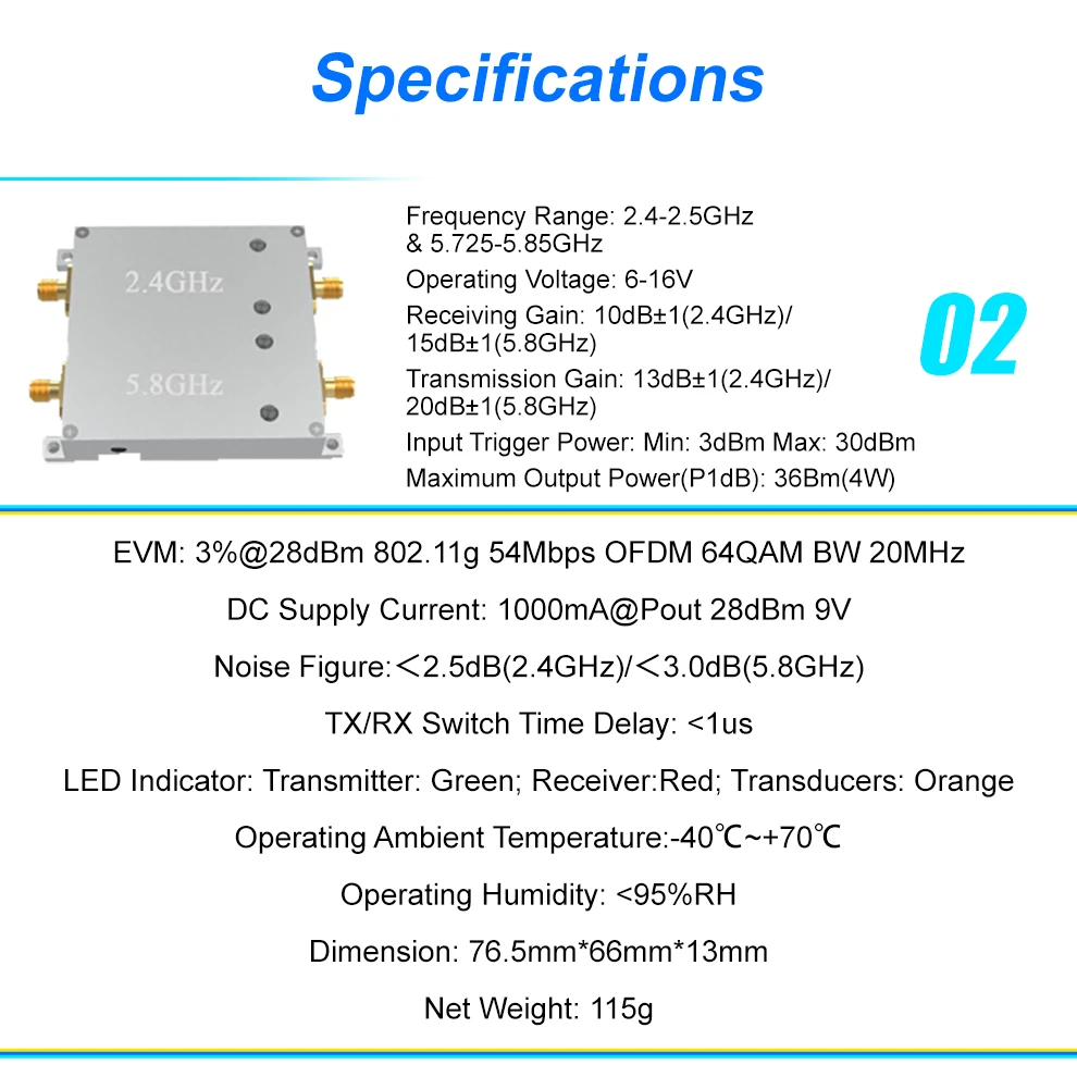 Amplificateur WiFi 2.4GHz 5.8GHz 36dBm 4W Extension Portée Drone