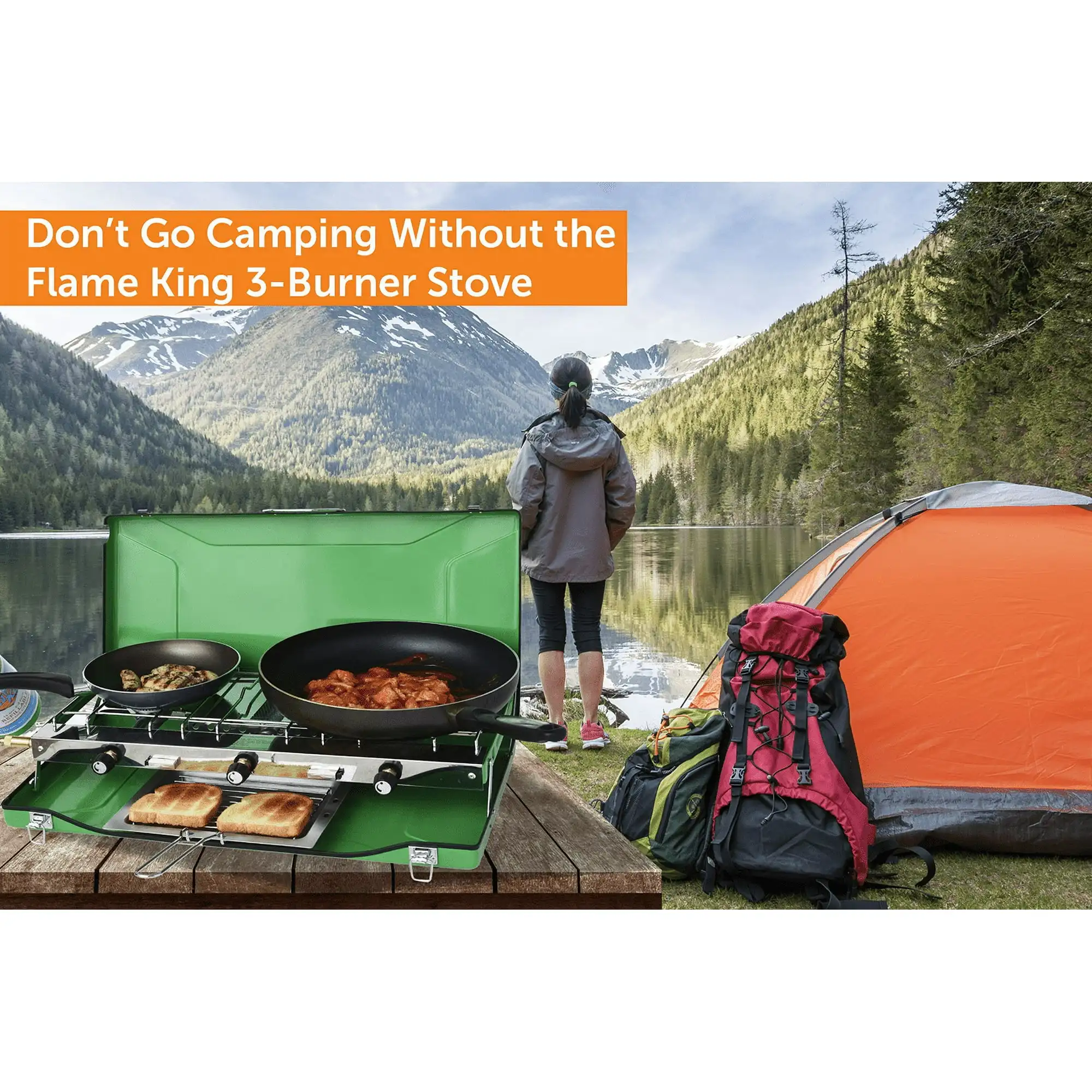 Portable 3 Burner Propane Camping Stove Grill