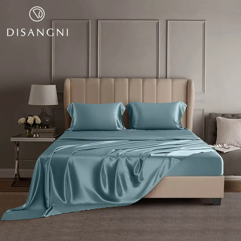 DISANGNI 22 Momme 100% Mulberry Silk Bedding Set - 4-Piece Luxury (2 Pillowcases, 1 Fitted Sheet, 1 Flat Sheet) - 6A Grade Natur 5