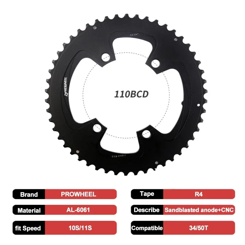 PROWHEEL 110BCD Chainring 5 Bolt 4 Bolt Mountain Bike Chainwheel 34T 50T Bicycle