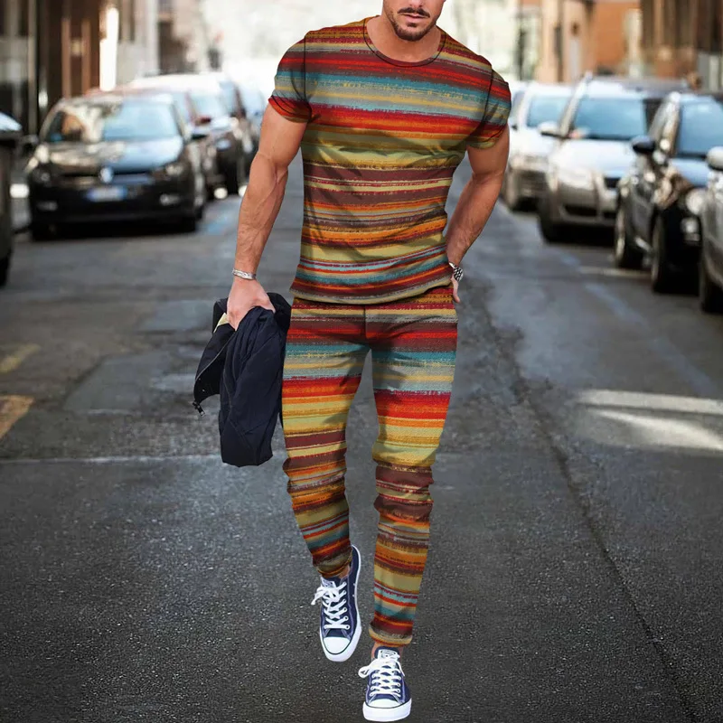 New Trend 3D Printed Men's 2 Piece Sets Oversized T Shirts Joogers Outfits Fashion Streetwear Trousers Tracksuit Male Clothing