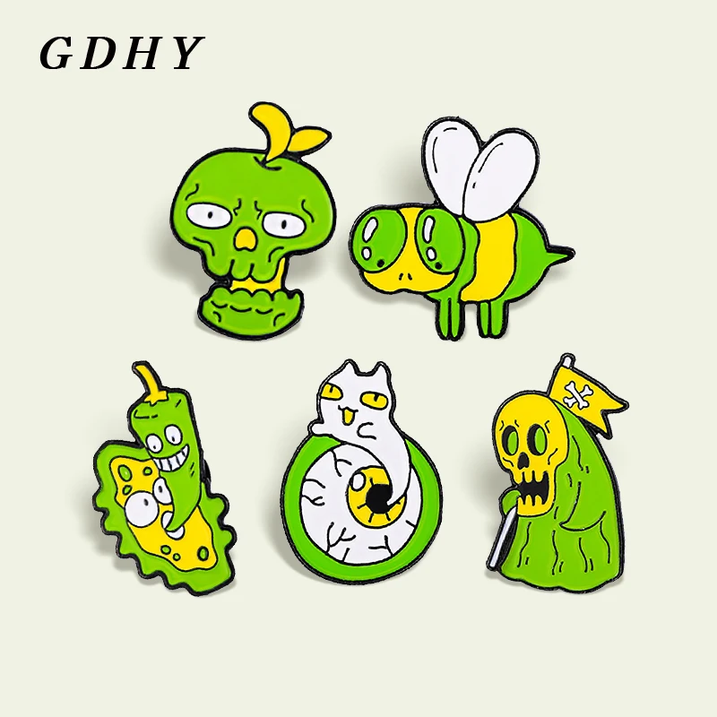 Gdhy Green Ghost Death Skeleton Smalto Pin Bulbo Oculare Big Eyed Bee Bitter Melon Chili Spilla Distintivo Risvolto Per Gioielli Da Donna Broche