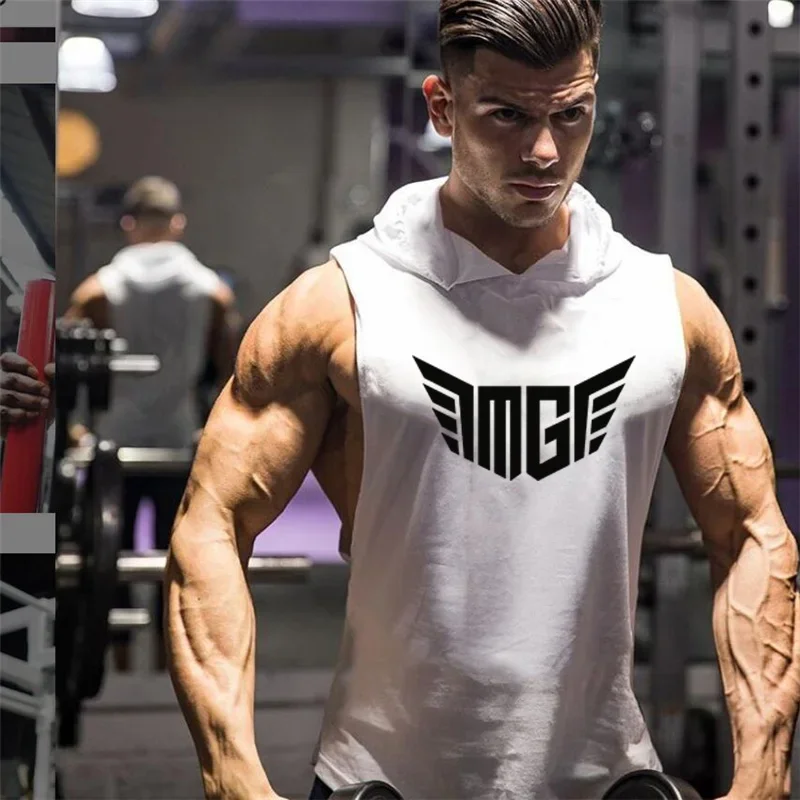 남성 슬림 피트 후드 여름 코튼 보디 빌딩 피트니스 운동 Muscleguys 인쇄..