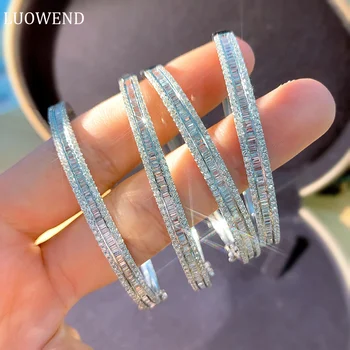 LUOWEND 100% 18K White Gold Bangle Luxury Real Natural Diamonds 1.2carat Bangle Shiny Classic Style Engagement Jewelry for Women