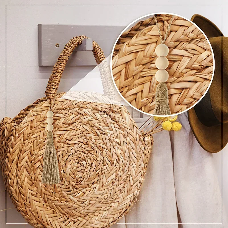 1/2/3Pcs 3 개의 나무 구슬과 황마 술 자연 황마 밧줄 Tassels DIY 공예 Tassels에 대 한 파란색 된 Tassels 홈 웨딩 파티 장식