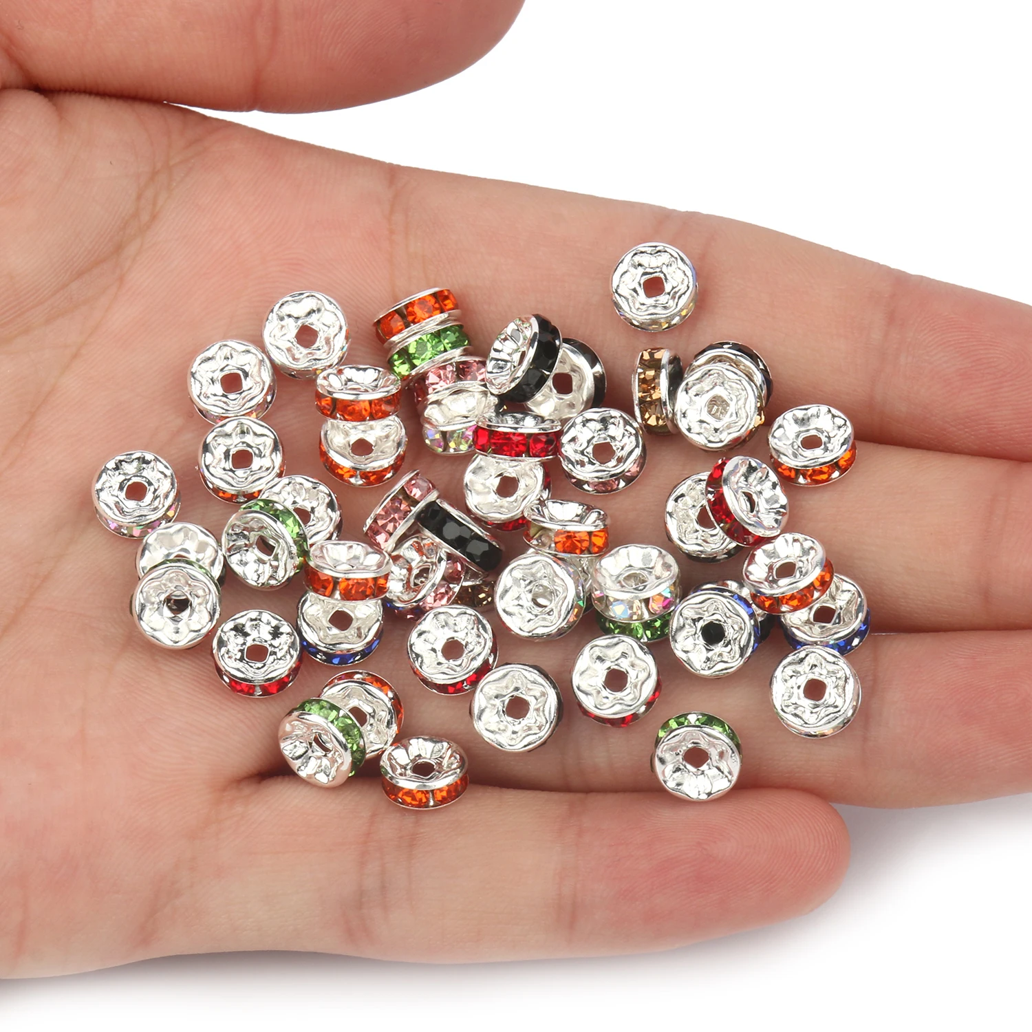 50 stuks strass-steentjes, veelkleurige kristallen, metalen spacers