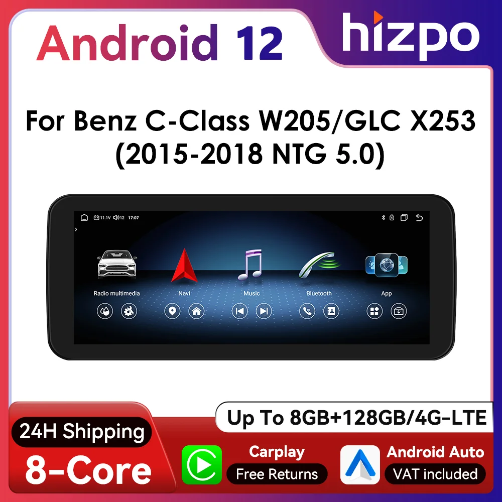 10,25 Zoll Android Auto Autoradio für Mercedes Benz C-Klasse W205 2015–2018 NTG 5.0 Intelligentes System CarPlay GPS RDS DSP 4G BT