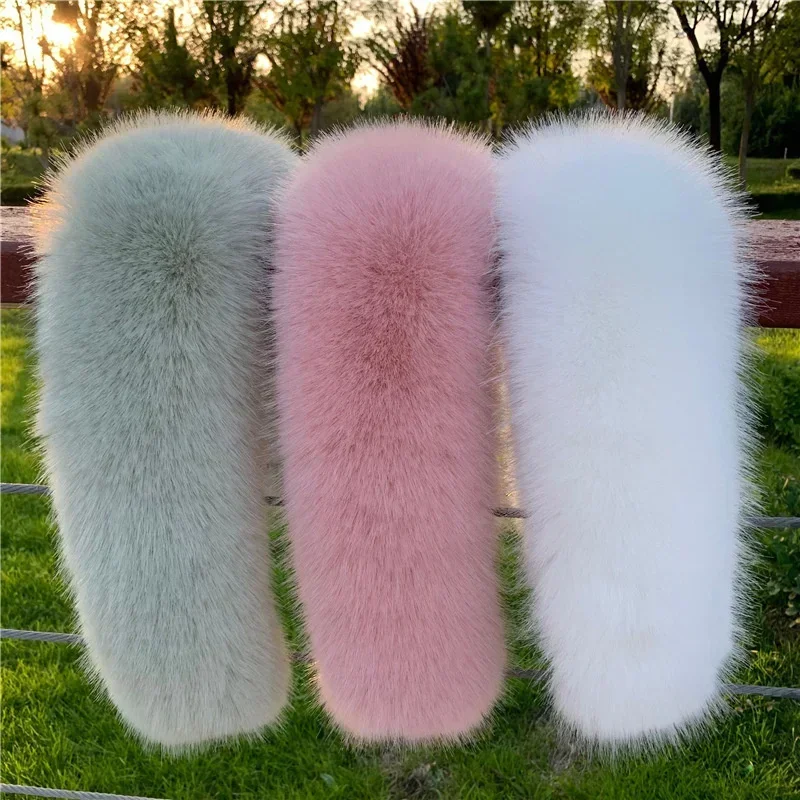 Soft Women Scarf Winter Faux Fox Fur Collar Furry Warm Thicken Men Parka Coat Hood Decor Fake Fur Shawl Luxury Scarves